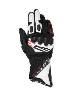 Alpinestars SP-3 Handschuhe, Motorradrennsporthandschuhe mit langem Bündchen, Schwarz, Weiß, Rot, Leder, CE-Knöchelschutz