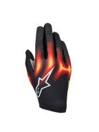 Alpinestars Sim Gloves Graphic 3, Sim Racing Gloves, Black with Bright Red and Warm Yellow flame graphics, white star logo, perforated fingers for ventilation, lightweight and flexible construction for virtual racing