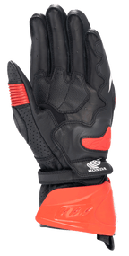 Alpinestars Honda GP Pro R3 handschoenen, race-sporthandschoenen, zwart en felrood, handpalmweergave met een rode harde manchetbeschermer, palm-slider en Honda-logo, professionele motorrace-uitrusting