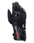 Alpinestars GP Pro R4 motorhandschoenen, zwarte racing gauntlet handschoenen, voorzien van DFS knokkel- en manchetbeschermers, premium leren constructie met rode en witte branding, hoogwaardige circuitbescherming