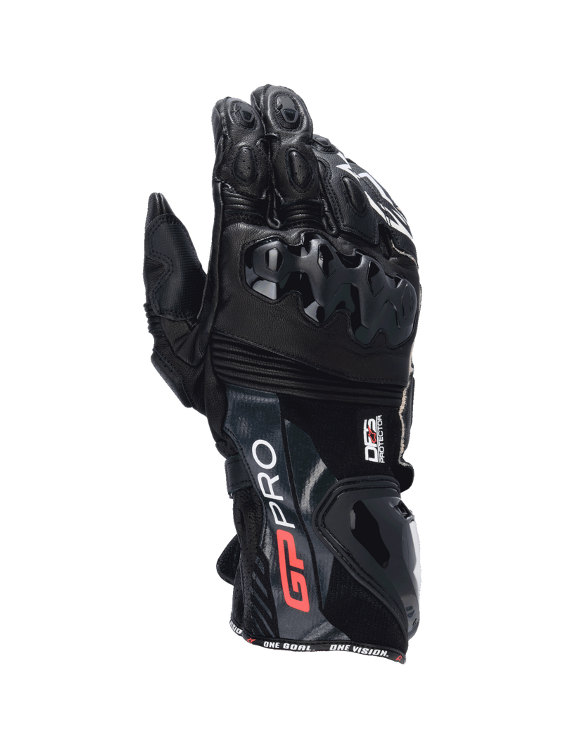 Gants Alpinestars GP Pro R4, gants de moto racing pour homme en cuir noir, protections DFS aux articulations et manchette.