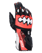 Alpinestars GP Pro R4 motorhandschoenen, racing motorhandschoenen, zwart, fluo rood en wit, voorzien van DFS knokkel- en manchetbeschermers, geperforeerde lederen constructie, GP Pro-branding op de manchet, hoogwaardige race-uitrusting