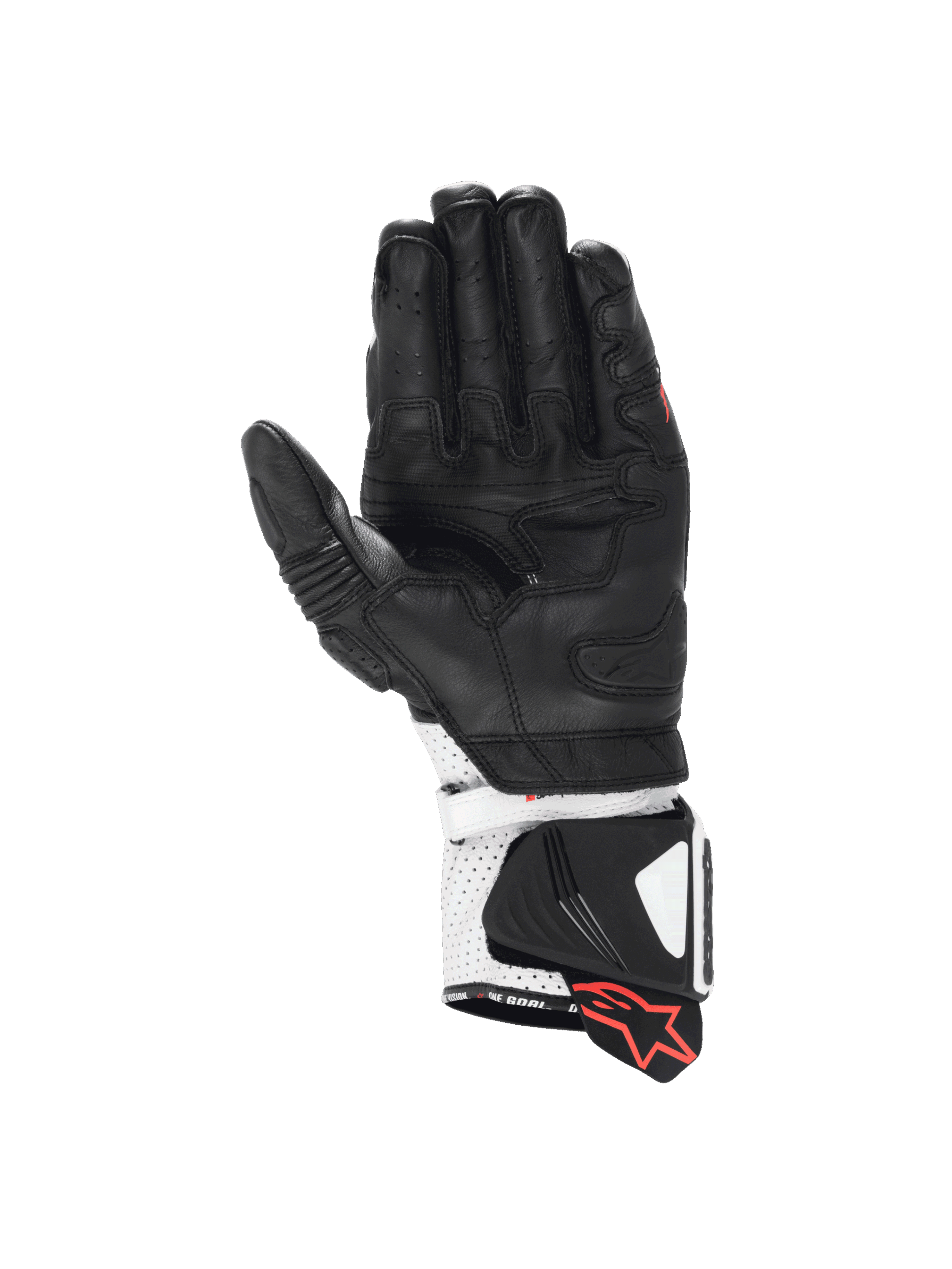 Alpinestars GP Pro R4 motorhandschoenen, motorracing voor heren, zwart en wit leer, kangoeroeleren palm, DFS-manchet