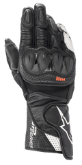 Gants Alpinestars SP-2 V3, gants de course moto, noir et blanc, avec protections de jointures en TPU rigide, cuir perforé pour la ventilation, manchette longue avec logo étoile blanc et marquage SP Series
