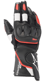 Gants Alpinestars SP-2 V3, gants de course moto, noirs avec accents blancs et rouge vif, protection des articulations rigide en TPU, cuir perforé sur la manchette, soufflets d'aisance blancs sur les doigts, marquage GP Series