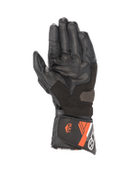Alpinestars SP-8 V3, gants de moto en cuir pour homme, noirs et rouge fluo, vue de la paume avec inserts de grip.
