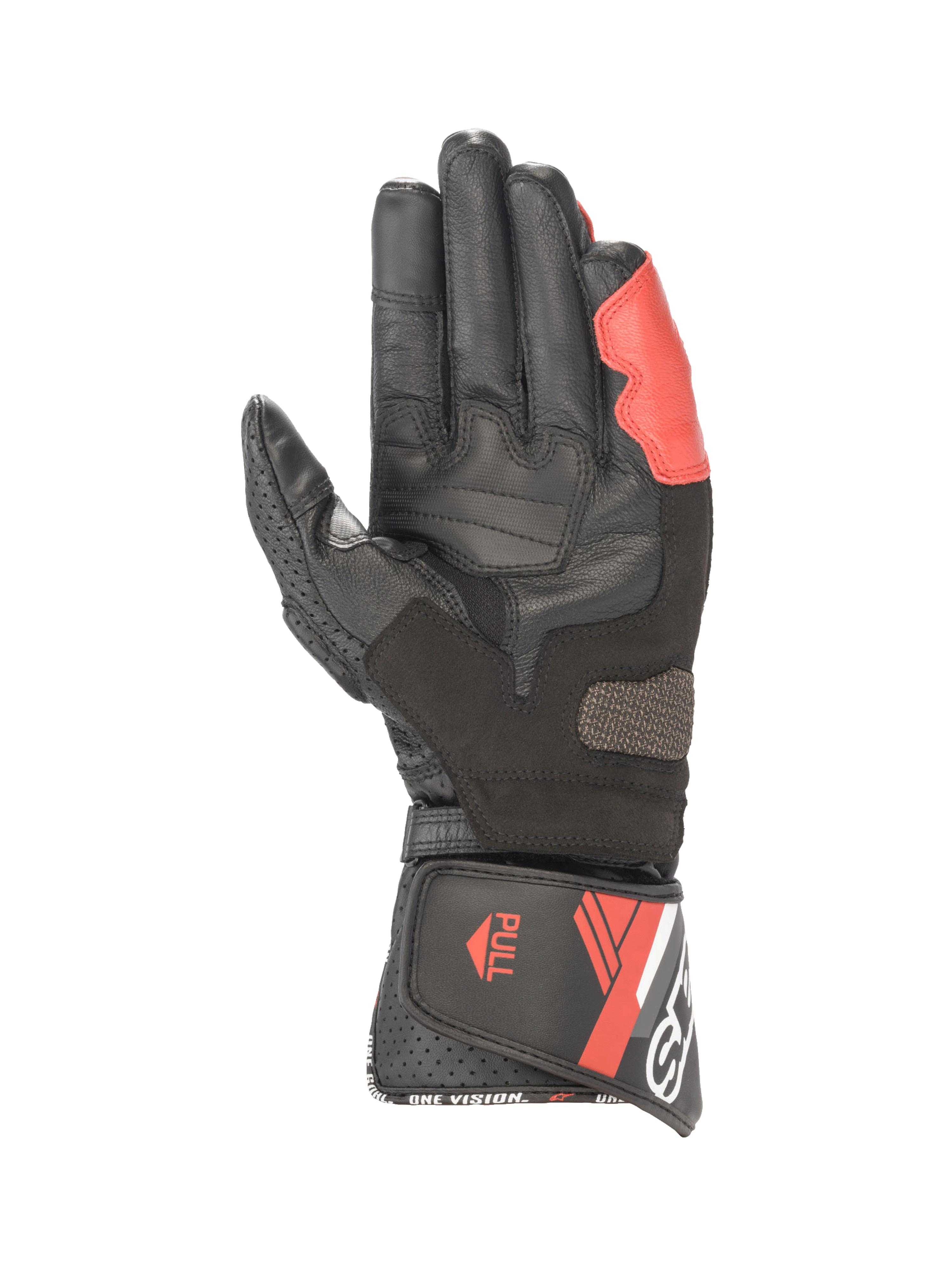 Alpinestars SP-8 V3 handschoenen, herenmotorracinghandschoenen, zwart en helderrood leer met handpalmversterking.