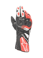 Alpinestars SP-8 V3 motorhandschoenen, racing, voor heren, zwart, wit en helder rood leer, dual-density knokkelbescherming