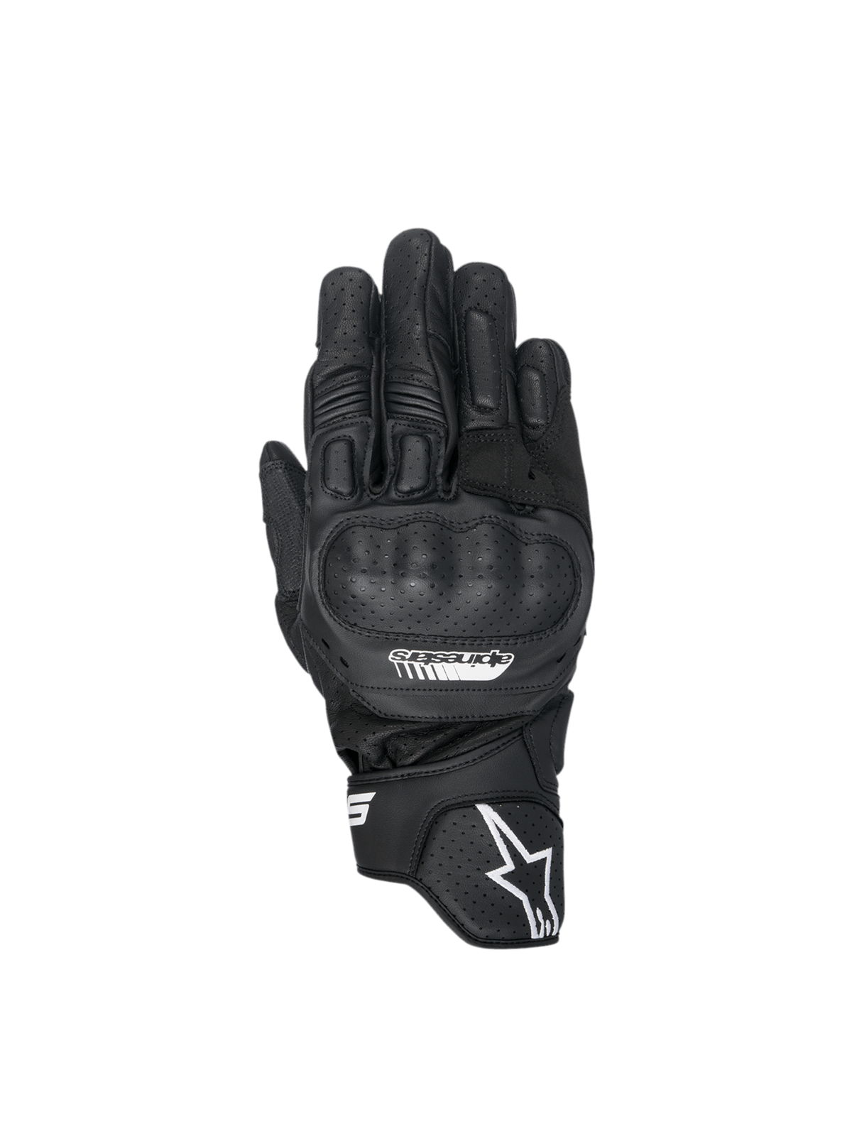 Alpinestars SP-5 Handschuhe, Motorradrennhandschuhe, Schwarz, aus Leder mit Polymer-Knöchelschutz und perforierten Details