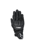 Alpinestars SP-5 Gloves, Black leather motorcycle racing gloves with polymer knuckle guards and perforated details.