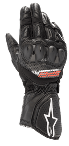 Alpinestars SP-8 V3 Air Handschuhe, Motorradhandschuhe, Schwarz mit roten und weißen Akzenten, mit harten Knöchelprotektoren, perforiertem Leder und 3D-Mesh-Einsätzen für Belüftung