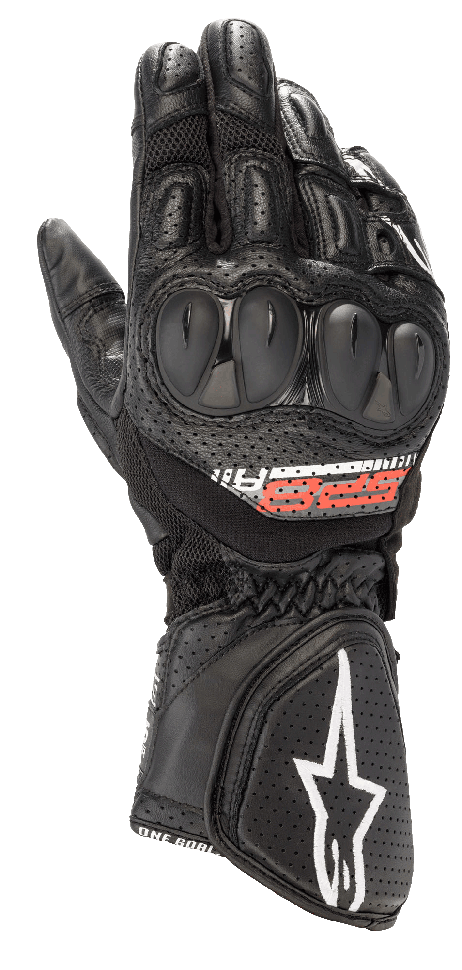 Alpinestars SP-8 V3 Air Handschuhe, Motorradhandschuhe, Schwarz mit roten und weißen Akzenten, mit harten Knöchelprotektoren, perforiertem Leder und 3D-Mesh-Einsätzen für Belüftung