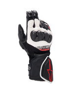 Alpinestars gants SP-8 V3 Air, gants de moto pour course pour homme, noirs et blancs avec détails rouges, cuir de chèvre perforé et protection des articulations double densité.