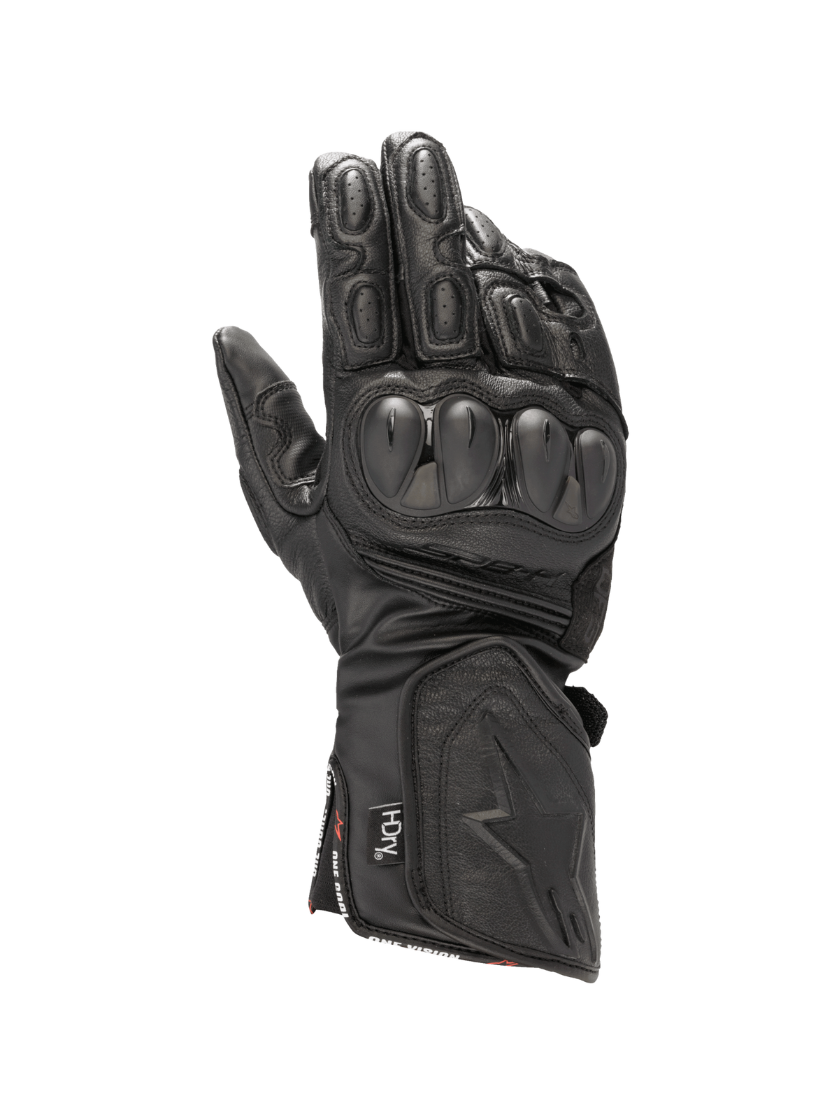 Alpinestars SP-8 HDry® Handschuhe, wasserdichte Motorradhandschuhe aus schwarzem Leder mit Dual-Density-Knöchelschutz