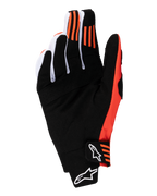Alpinestars 2025 Techstar-handschoenen, motorcross handschoenen, zwart en feloranje, handpalm van synthetisch suède, oranje siliconen grip op de wijs- en middelvingertoppen, voorgevormde sluiting met wit Alpinestars-logo