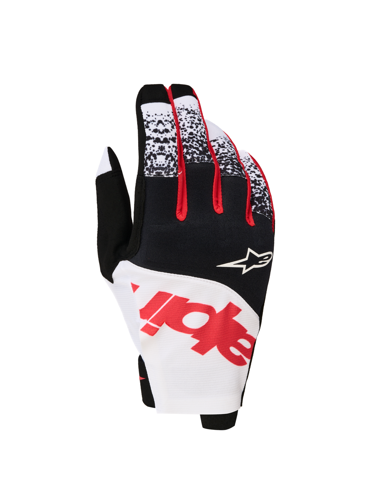 Alpinestars Techstar handschoenen 2027, heren-motocrosshandschoenen, zwart, wit en rood fluo, stretch micro ripstop.