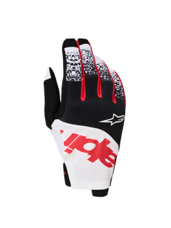 Alpinestars Techstar Gloves 2027, Men's motocross gloves in black, white, and red fluo featuring a stretch micro ripstop.
