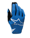 Gants Alpinestars Radar Pro 2025, gants de motocross, bleus avec logo Astar blanc et rayures diagonales noires, design en maille légère et respirante pour la performance tout-terrain
