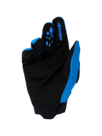 Gants Alpinestars Full Bore V2, gants de motocross, bleu UCLA et noir, vue de la paume avec suède synthétique renforcé, motifs d'adhérence en silicone bleu sur les doigts, logo Alpinestars et poignet en néoprène durable