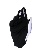Gants Alpinestars Full Bore V2, gants de motocross, gris clair et noir, vue de la paume avec suède synthétique renforcé et grip en silicone sur les doigts, mesh respirant blanc sur le côté du pouce et logo Alpinestars sur l'index.