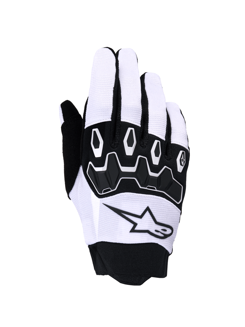 Alpinestars Full Bore V2, gants de motocross, gris clair et noir, avec protection des articulations en TPR segmenté noir, dessus en textile respirant avec logo étoile et poignet en néoprène, conçus pour la performance tout-terrain