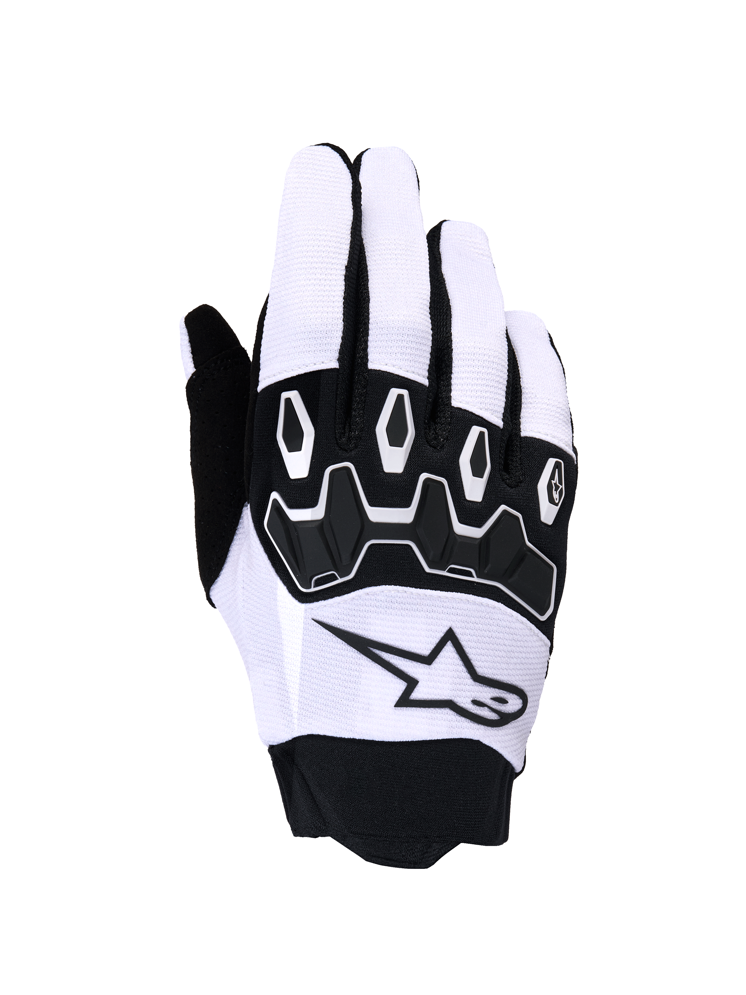 Alpinestars Full Bore V2, gants de motocross, gris clair et noir, avec protection des articulations en TPR segmenté noir, dessus en textile respirant avec logo étoile et poignet en néoprène, conçus pour la performance tout-terrain