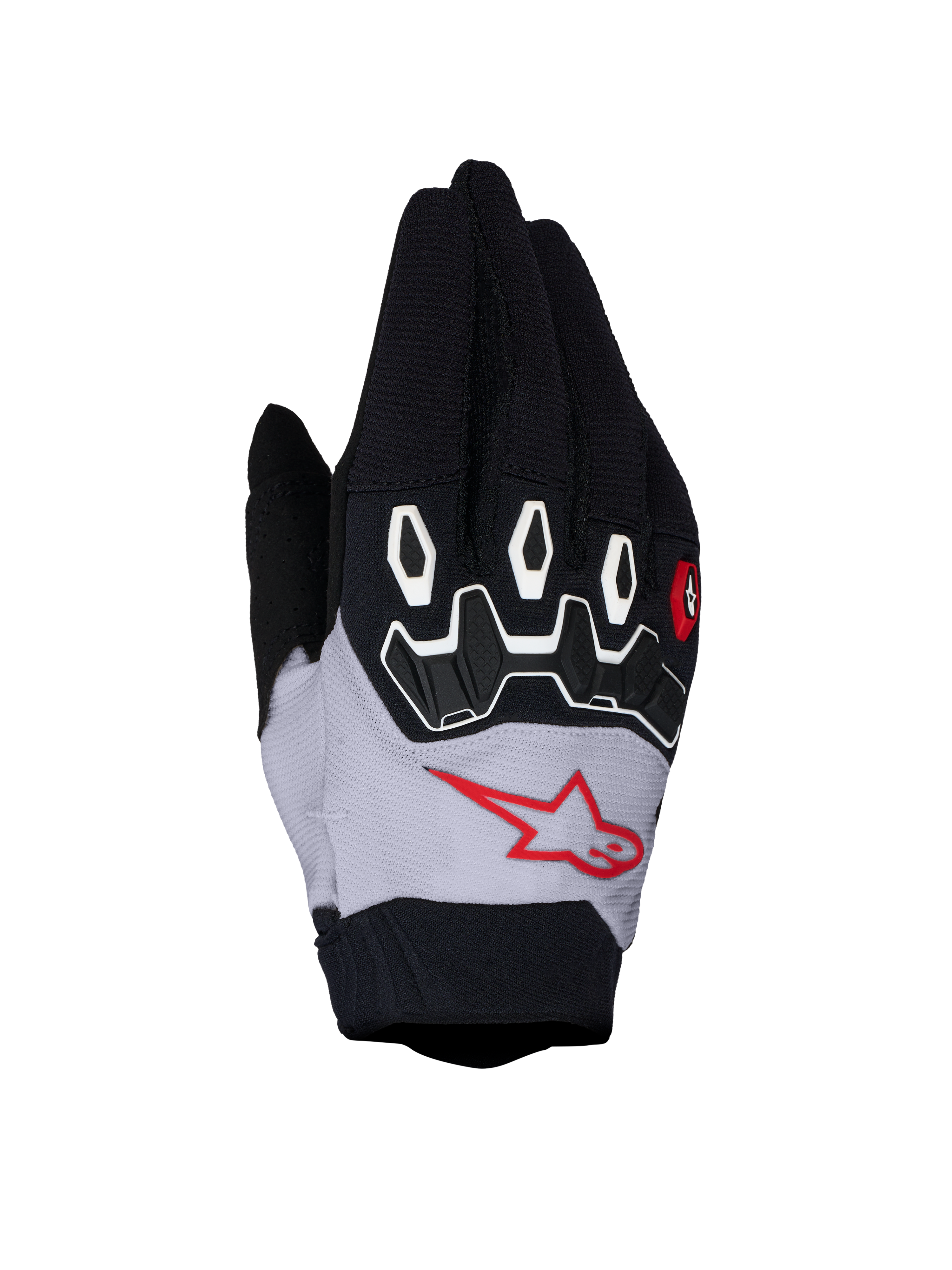 Alpinestars Full Bore V2 Motocross-Handschuhe in Schwarz und Helllila, mit TPR-Knöchelschutz und atmungsaktivem Textil.