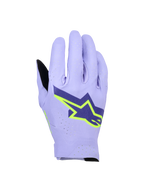 Alpinestars Supertech MX Handschuhe, Motocross-Handschuhe, Lavendel-Violett und Fluo-Gelb, mit großem Stern-Logo in Navyblau und Neongelb, laserperforierte Oberhand für Atmungsaktivität, leichtes, einlagiges Stretch-Design für den Offroad-Rennsport.