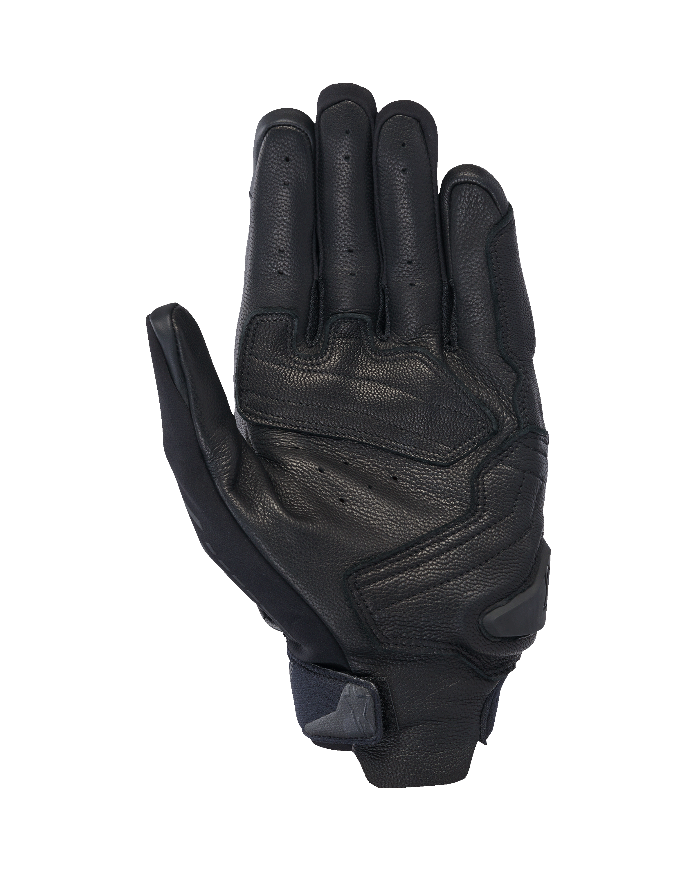 Alpinestars SP X 7 handschoenen, korte motorhandschoenen, zwart, palmweergave met geperforeerd leer voor ventilatie, versterkte palm-overlays met een slider en een compacte polsband met een geïntegreerd treklipje