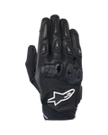 Alpinestars SP X 7 Gloves, Short Sports Motorcycle Gloves, Black and White, featuring perforated leather construction, double-density TPU knuckle protection, and white Alpinestars star logo, designed for performance road riding