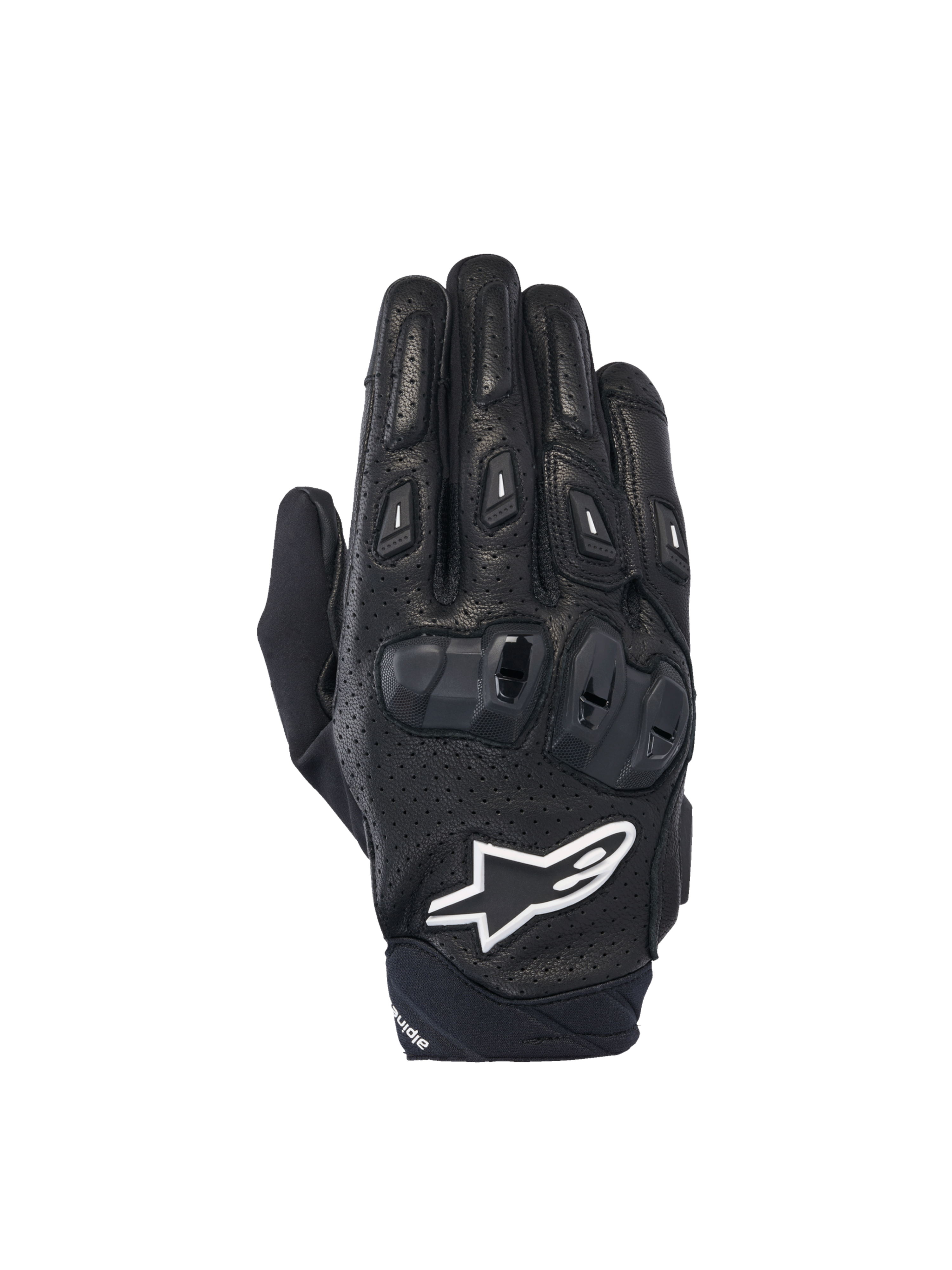 Alpinestars SP X 7 handschoenen, korte herenmotorhandschoenen, zwart en wit, geperforeerd leer met CE-knokkelbescherming.