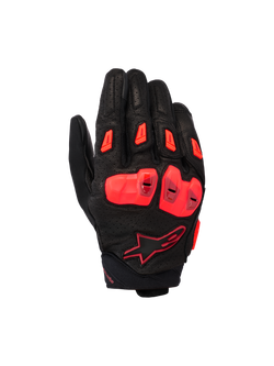 Alpinestars SP X 7 Handschuhe, Kurze Sport-Motorradhandschuhe, Schwarz und Rot Fluo, mit perforiertem Lederchassis, TPU-Knöchelschutz mit doppelter Dichte, TPR-Fingerschleifern und kompaktem Manschettendesign
