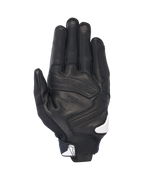 Alpinestars SP X 7 Gloves, Palm view, Black with white accents, short-cuff motorcycle gloves featuring perforated leather, reinforced palm overlays, and white Alpinestars logo on the wrist closure