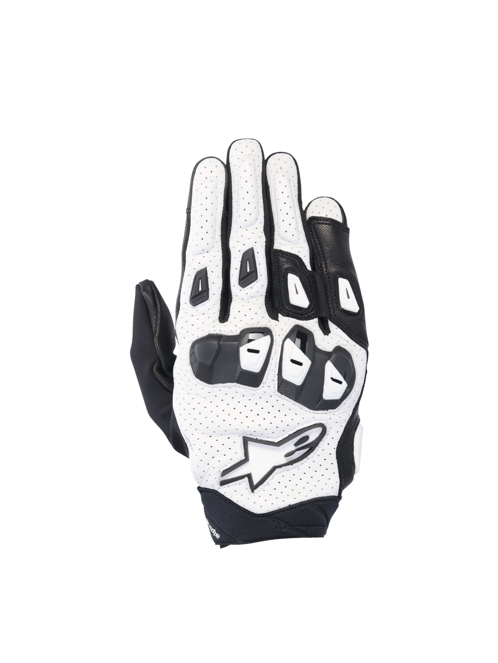 Alpinestars SP X 7 handschoenen, motorhandschoenen voor heren, wit en zwart geperforeerd leer met TPU-knokkelbescherming.