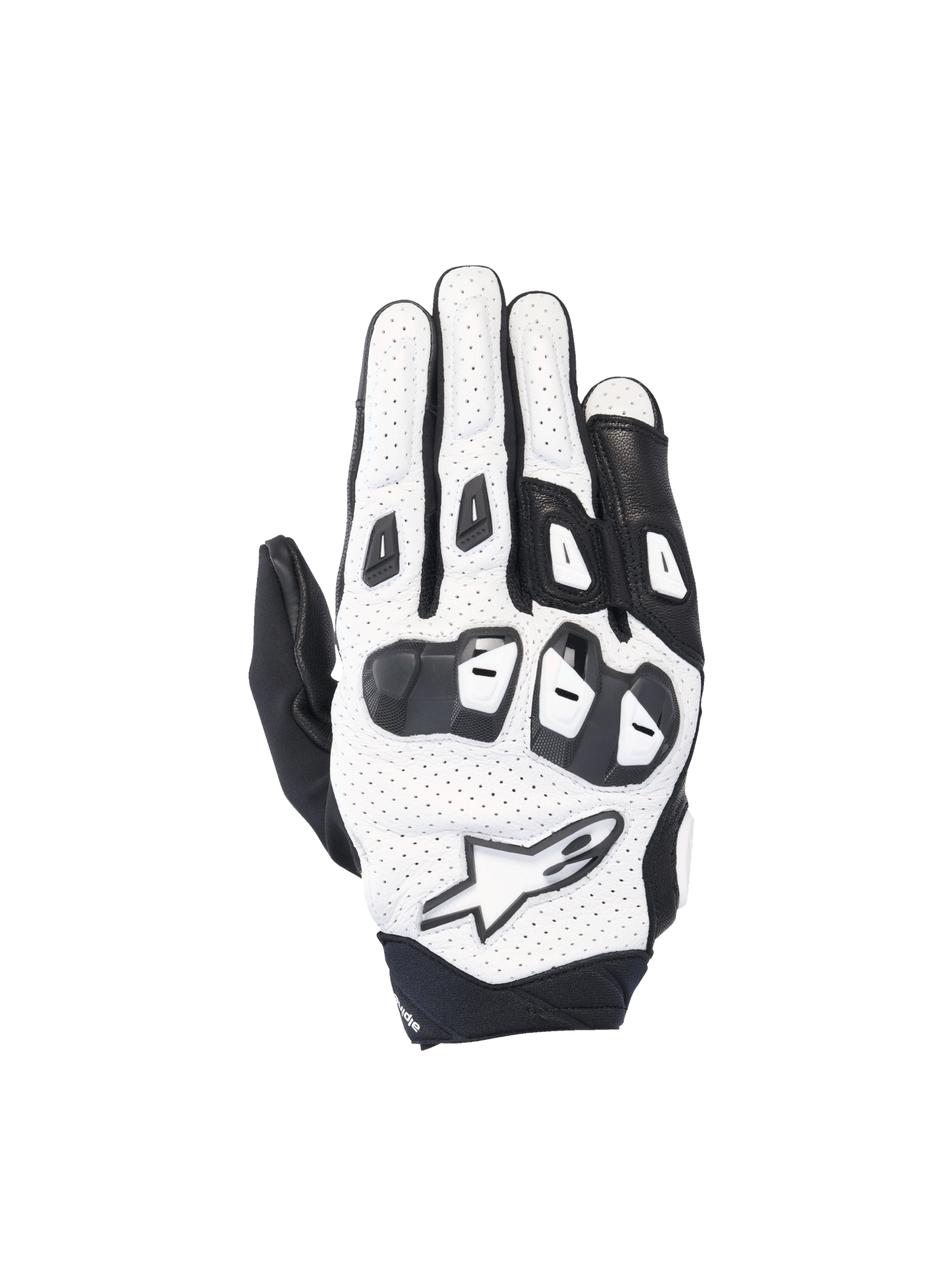Alpinestars SP X 7 handschoenen, motorhandschoenen voor heren, wit en zwart geperforeerd leer met TPU-knokkelbescherming.