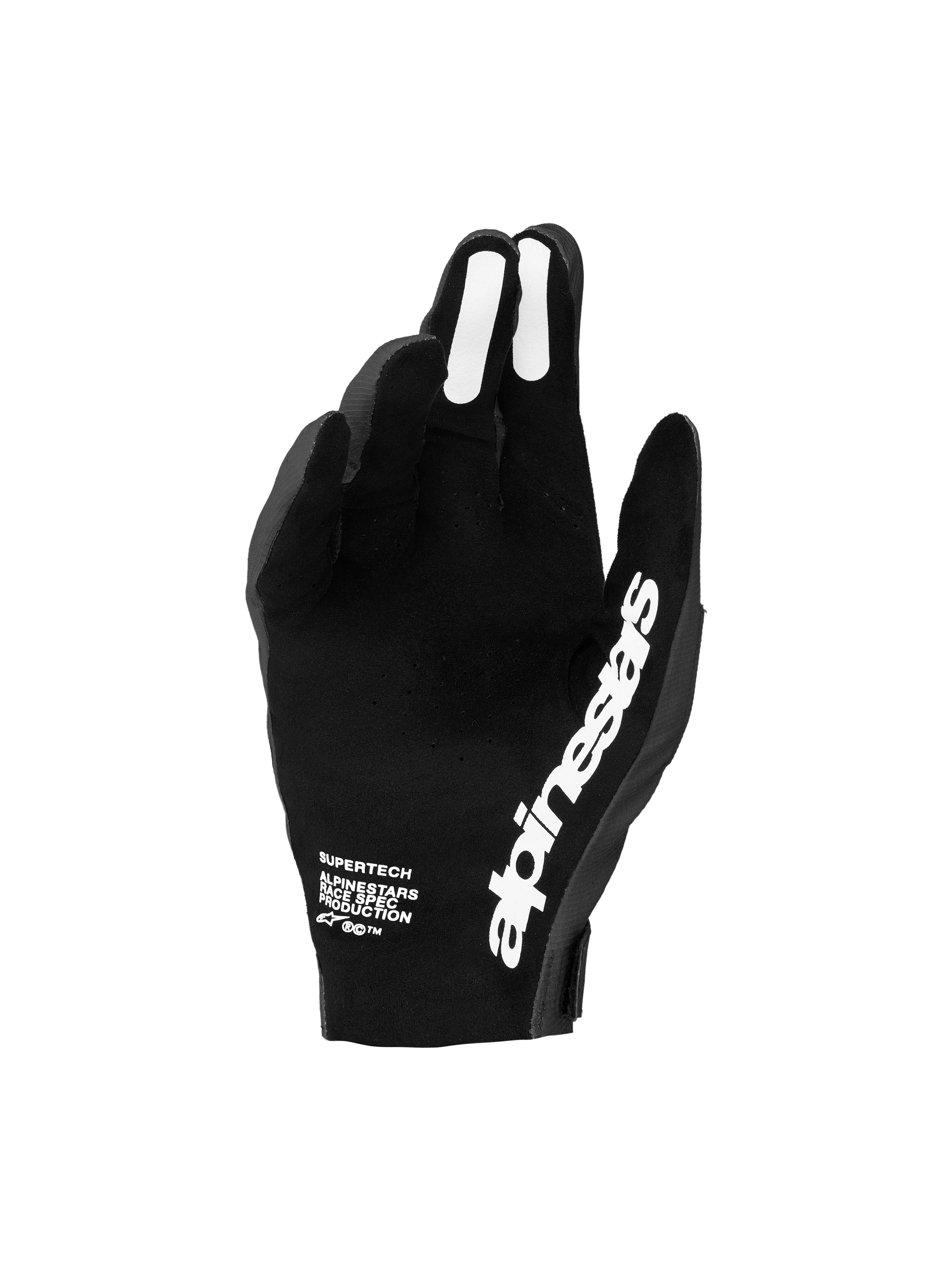 Alpinestars Supertech MX handschoenen 2027, heren-motorhandschoenen voor motocross, zwart en wit, geperforeerde handpalm en siliconen grip.