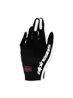 Alpinestars Supertech MX handschoenen 2027, zwart-witte motorcrosshandschoenen met rode accenten en geperforeerde rugzijde.