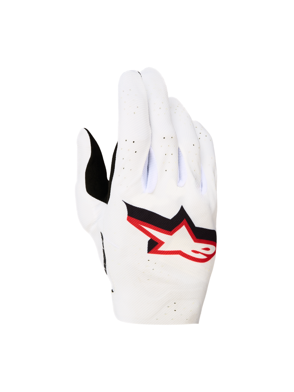 Alpinestars Supertech MX handschoenen 2027, heren-motocrosshandschoenen, wit en rood, ademend geperforeerd stretchmateriaal.