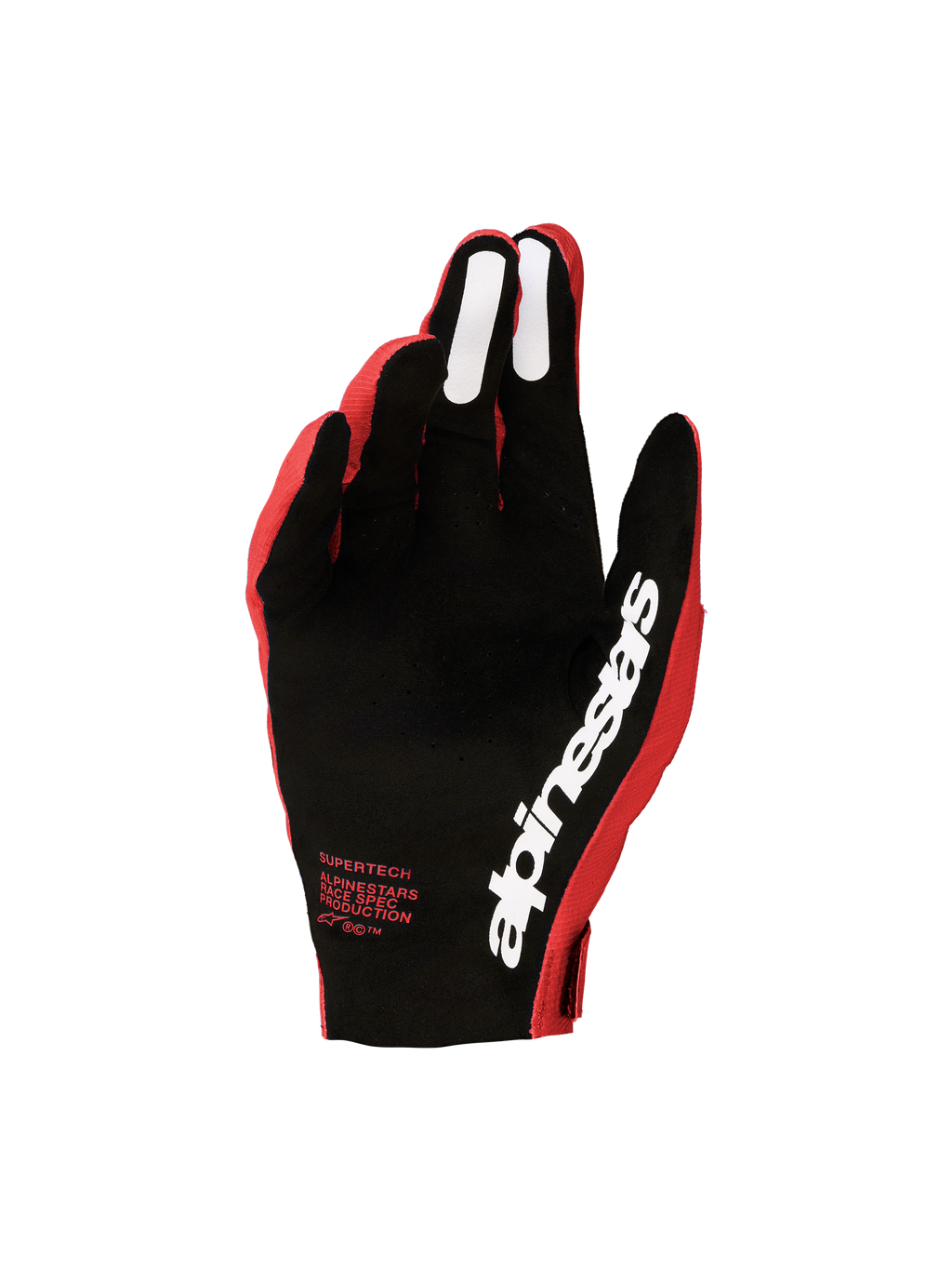 Alpinestars Supertech MX handschoenen 2027, heren motorcross, rood en zwart, geperforeerde palm en siliconen grip.