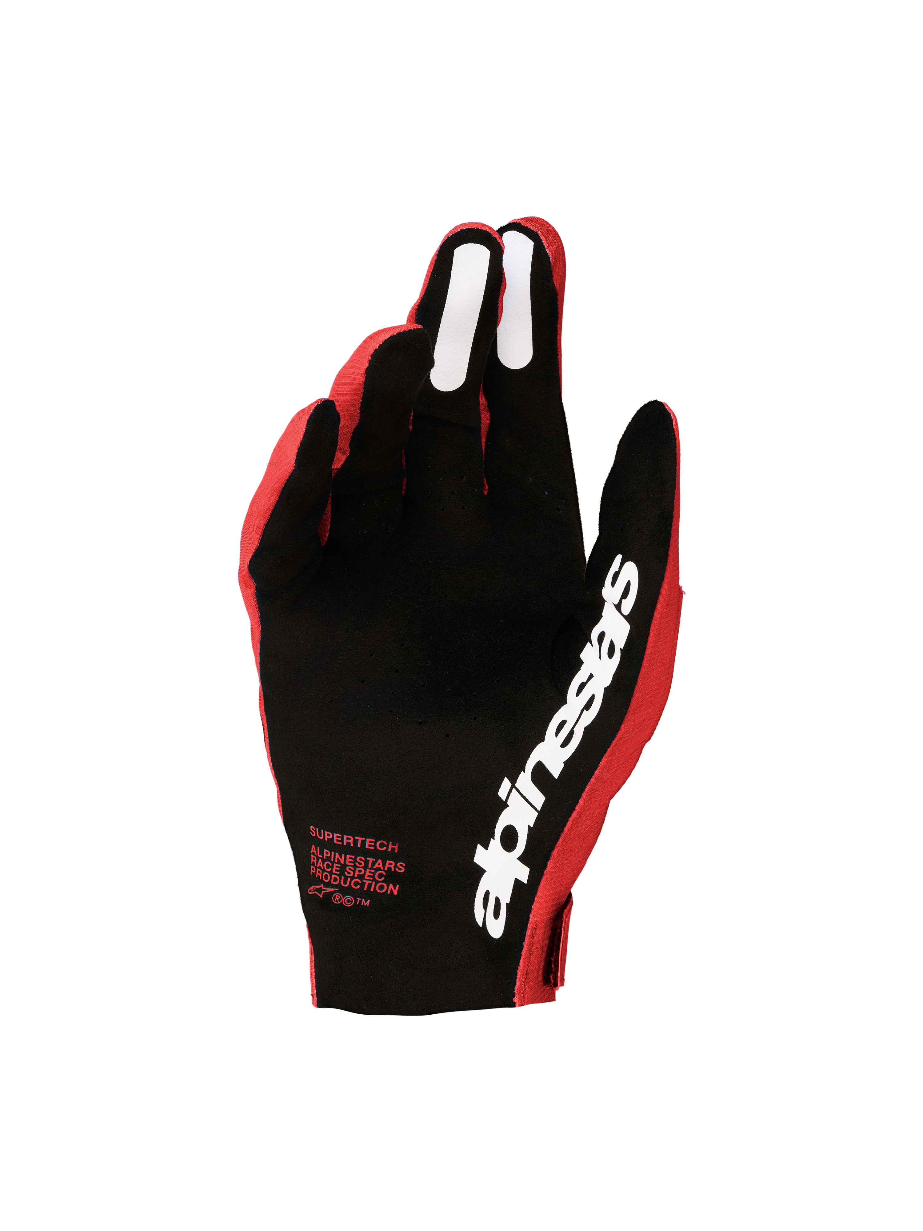 Alpinestars Supertech MX handschoenen 2027, heren motorcross, rood en zwart, geperforeerde palm en siliconen grip.