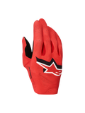 Alpinestars Supertech MX Handschuhe 2027, Motocross-Handschuhe in Feuerrot, schwarz-weißes Sternlogo und Laserperforationen.