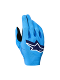 Alpinestars Supertech MX Gloves 2027, blue motocross racing gloves with a breathable stretch backhand and white logo.