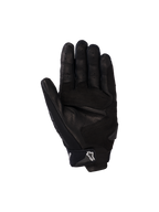 Gants Alpinestars SP X 5 Air, gants de moto, noirs, vue de la paume avec cuir perforé, sliders de paume renforcés et sangle de poignet réglable avec logo étoile blanc, équipement de protection sportif