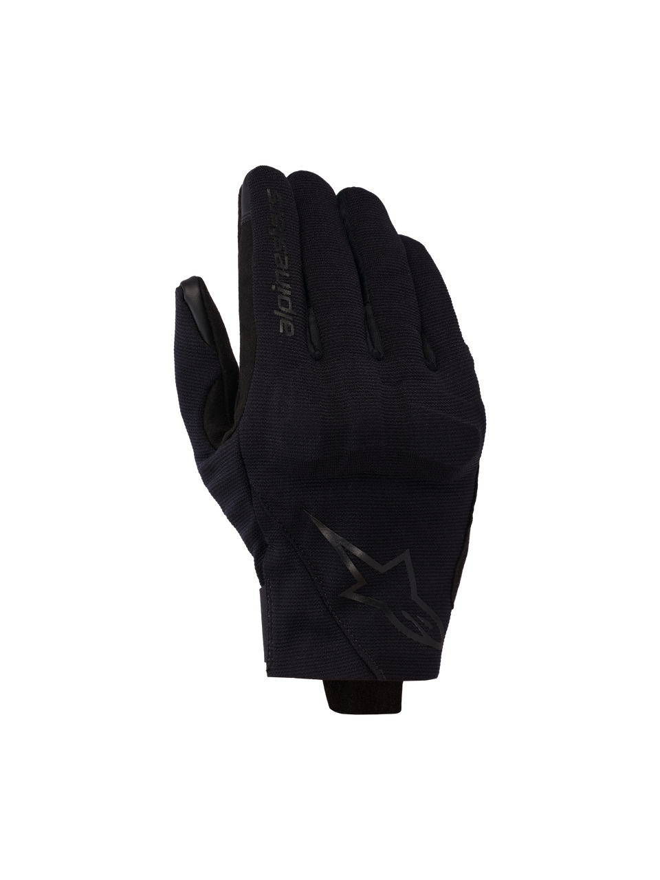 Alpinestars Reef V2 Handschuhe, Schwarz, kurz geschnittene Motorradhandschuhe aus texturiertem Stretchgewebe, ergonomisches Design mit Markenlogo auf dem Zeigefinger und Stern-Emblem auf dem Handrücken