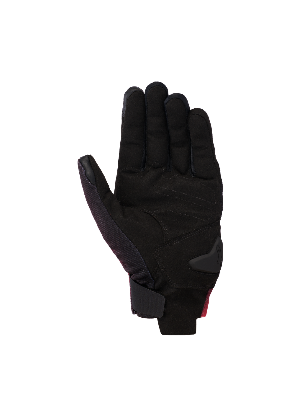Alpinestars Reef V2 Handschuhe, Motorradhandschuhe, Schwarz Rot Fluo Weiß, Innenhandansicht aus synthetischem Wildleder mit gepolsterten Verstärkungen, kurzes Manschettendesign mit Klettverschluss am Handgelenk