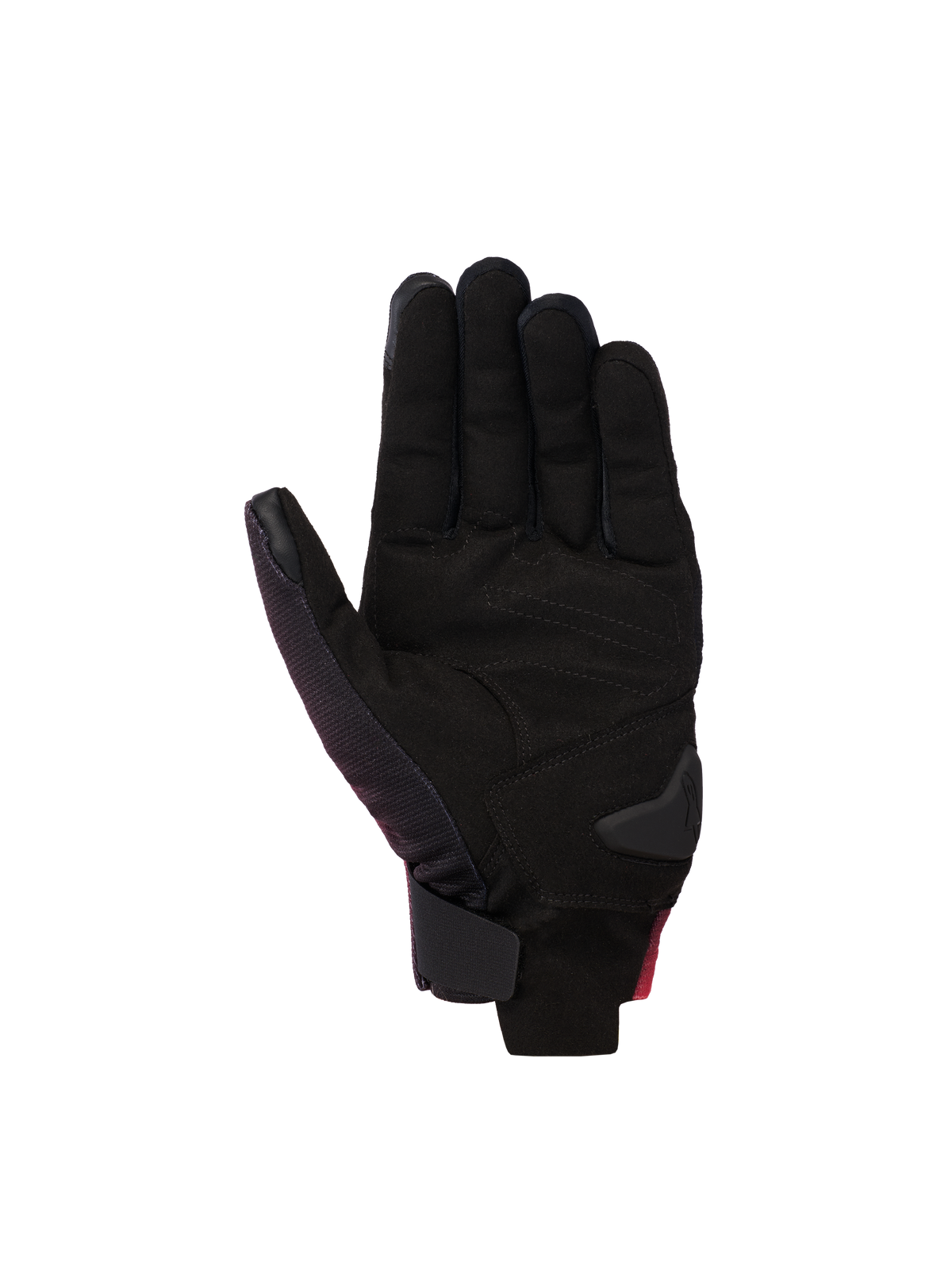 Alpinestars Reef V2 Handschuhe, Motorradhandschuhe, Schwarz Rot Fluo Weiß, Innenhandansicht aus synthetischem Wildleder mit gepolsterten Verstärkungen, kurzes Manschettendesign mit Klettverschluss am Handgelenk