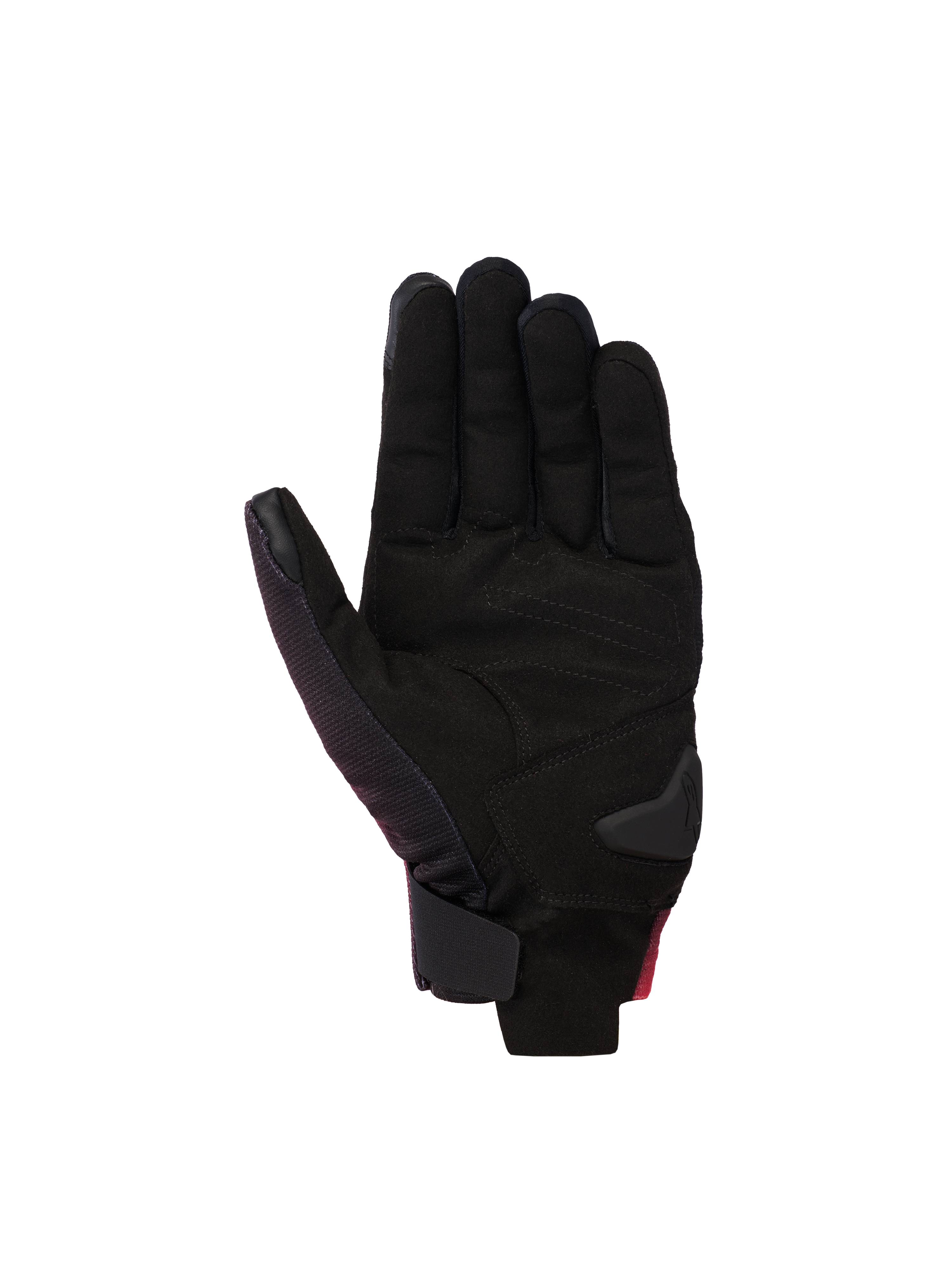 Alpinestars Reef V2 Handschuhe, Motorradhandschuhe, Schwarz Rot Fluo Weiß, Innenhandansicht aus synthetischem Wildleder mit gepolsterten Verstärkungen, kurzes Manschettendesign mit Klettverschluss am Handgelenk