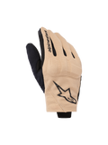 Alpinestars Reef V2 handschoenen, motorhandschoenen, zand en zwart, kort manchet urban design met geventileerde stretchstof, met zwart ster-logo op de rug van de hand en Alpinestars-tekst op de wijsvinger, moderne motorkleding voor op de weg