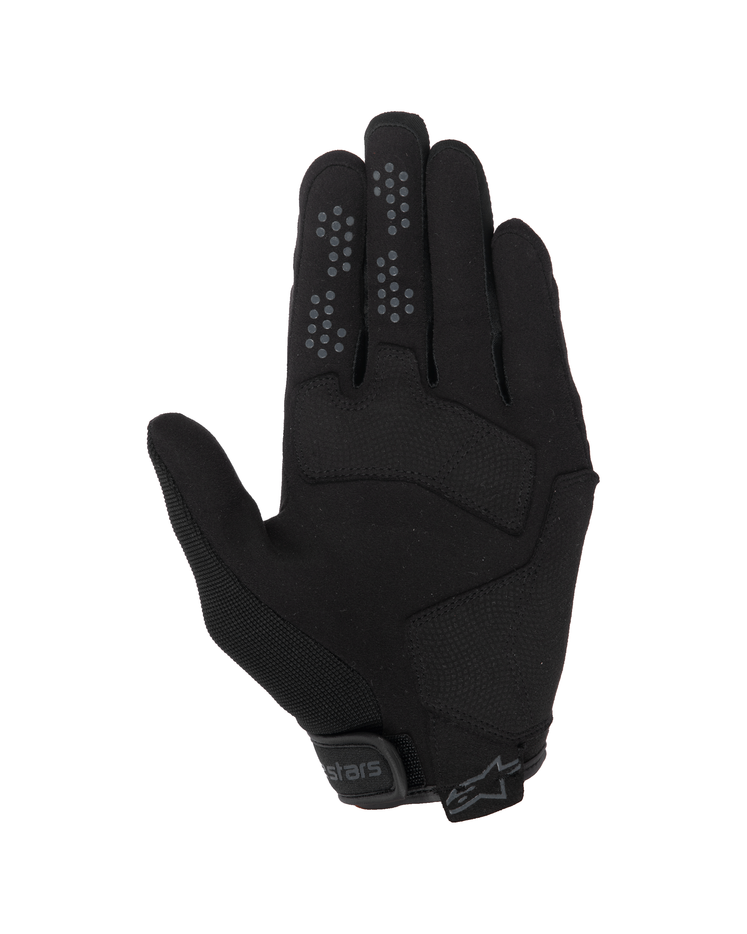 Alpinestars Chrome V2-handschoenen, Urban motorhandschoenen, Black Asphalt, handpalm-aanzicht met constructie van synthetisch suède, siliconen gripstippen op de wijs- en middelvinger, en verstelbare klittenbandsluiting bij de manchet.