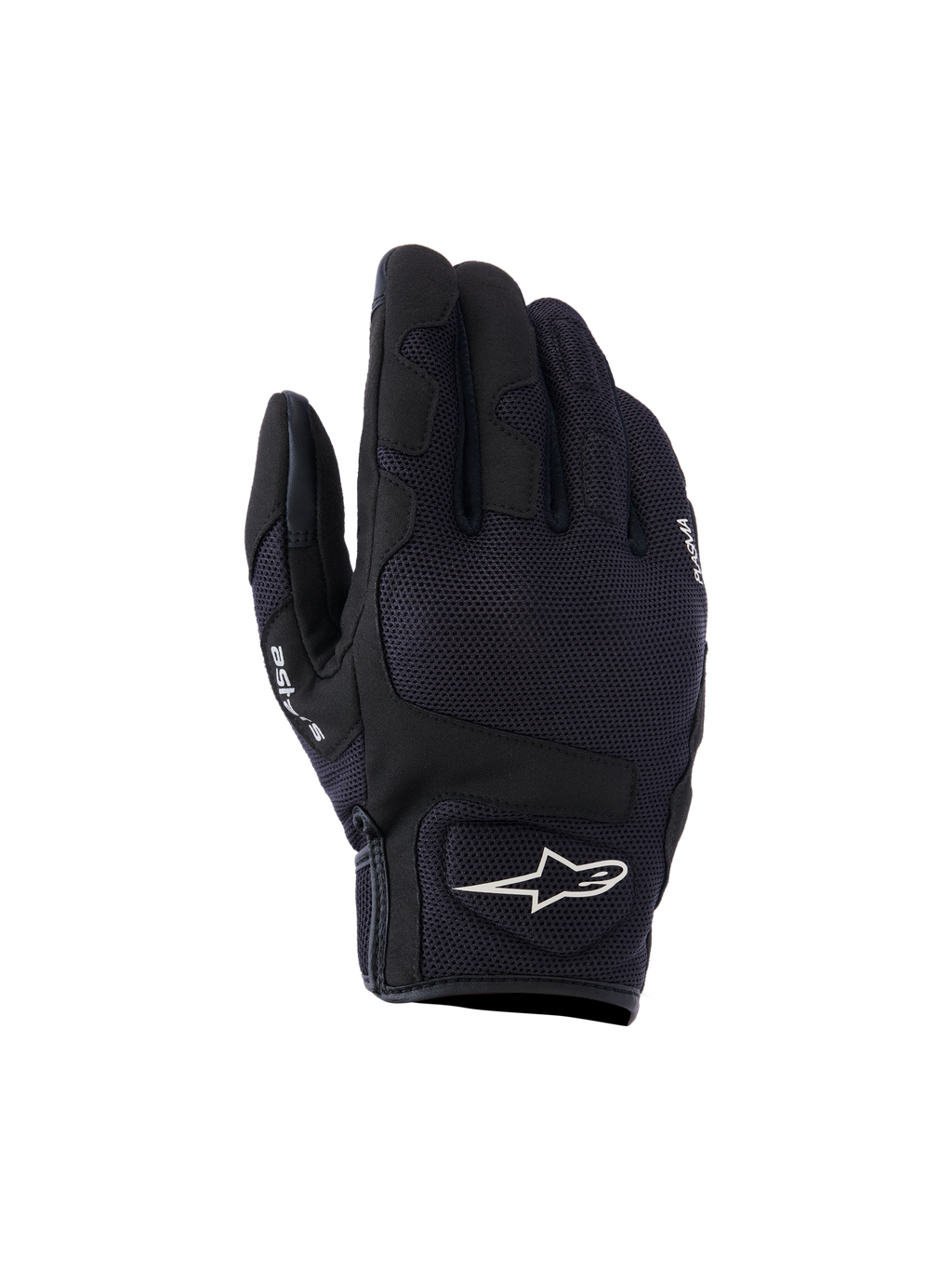 Alpinestars Ignite handschoenen, urban motorhandschoenen, zwart, voorzien van een ademend mesh bovenwerk, NUCLEON PLASMA knokkelbescherming en een wit Alpinestars sterlogo op het manchet.